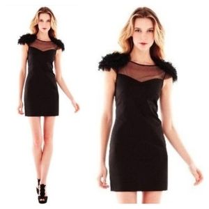 Marchesa Pearl | Black Taffeta Cocktail Mini Dress Organza Rosette Shoulders 2